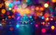 © father - Vivid multicolored bokeh lights on a dark, blurred background.