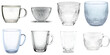 © starush - A collection of a variety of transparent translucent glassware, PNG with transparent background, AI