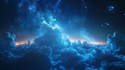 Wall Mural - Star-Filled Night Sky. Surreal night sky with the Milky Way's radiant colors casting a celestial glow over a silent.