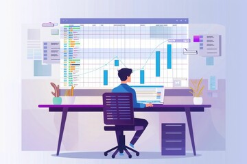 Wall Mural - Businessman follow up progress of project work by using weekly gantt chart and graphic show the progress of team member on job status dashboard