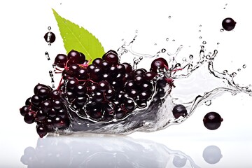 Elderberry and splash of water on white background