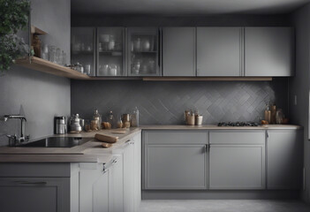 Wall Mural - Gray kitchen corner with bar