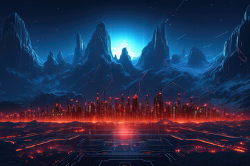 Cyber Retro Mountains Background