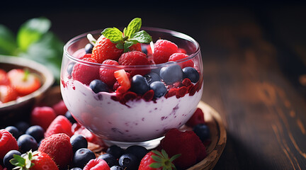 Wall Mural - Fruit yogurt with berries 