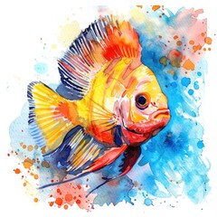 Wall Mural - Watercolor portrait of tropical sea fish