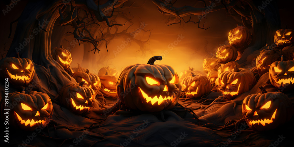 Halloween pumpkins in the dark night wallpaper Stock Illustration ...