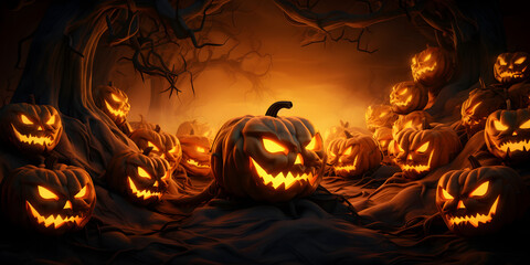 halloween pumpkins in the dark night wallpaper
