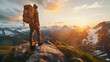 © mattegg - Man Standing on Top of a Mountain With a Backpack