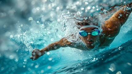 dynamic image of a swimmer diving into the pool, emphasizing speed and form, perfect for fitness and