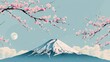 © taelefoto - A minimalist art style portrays Mount Fuji and cherry blossoms with clean lines and subtle colors.