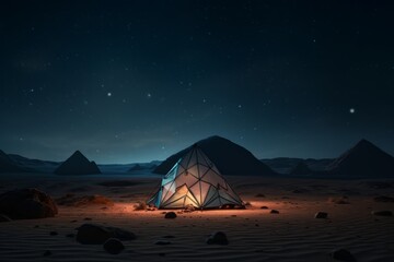 Sticker -  Tomorrow's Camp Desert Tent Under Bright Stars and Moon.