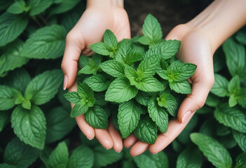 Wall Mural - mint in the garden on hand