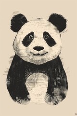 Wall Mural - Cute adorable panda illustration on beige background. Funny animal drawing