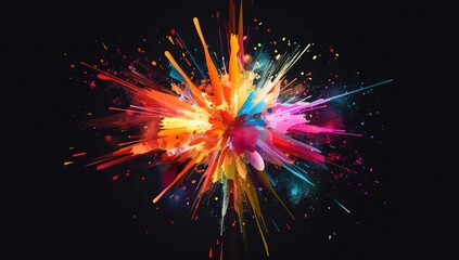 Wall Mural - Abstract colorful explosion of paint, illustration vector on black background style