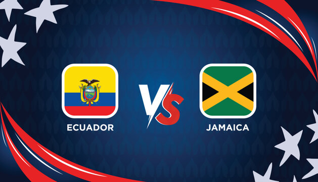 ECUADOR vs JAMAICA broadcast template for sports Copa America 2024. American Tournament vector illustration graphics.