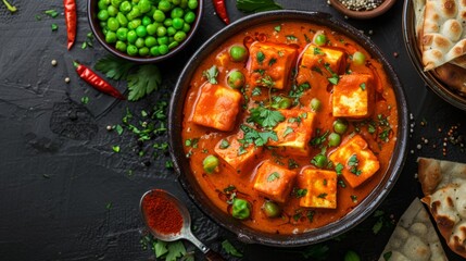 Wall Mural - Inviting Home-Cooked Background with Paneer Tikka Ingredients

