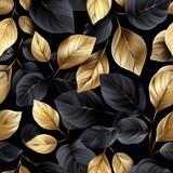 Fototapeta Kwiaty - Seamless Pattern with Abstract Black and Gold Leaves

