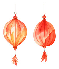 Wall Mural - Watercolor simple paper lantern for mid autumn festival or new year eve decoration element clipart 
