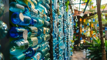 sustainable water conservation reused bottle art display for world water day environmental concept