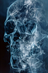 Sticker - Haunting X-Ray Scan of Mysterious Spectral Skull in Moody Cinematic Atmosphere