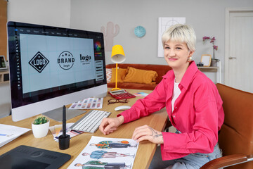 Poster - Female graphic designer sitting at table in office