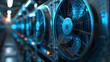 © horizon - Closeup of fans in an interior data center, symbolizing the cool air flow. precise temperature control and energy efficiency in a high-tech environment.