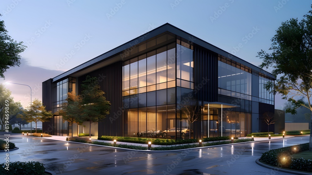 Exterior architectural rendering of an industrial building with one ...