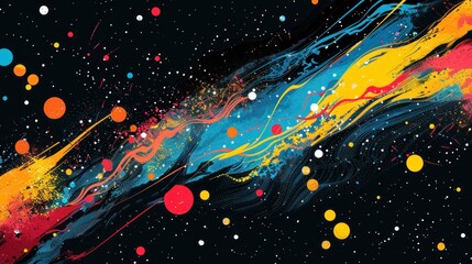 Wall Mural - A colorful painting of a galaxy with many stars and a long blue line