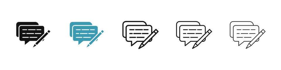 Write comment icon set. positive feedback or testimonials vector icon. write article or post sign. write paper note icon for UI designs.