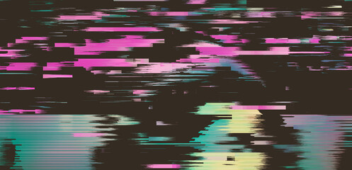 Aufkleber - Dark screen with glitchy lines and pixels. Video distortion effect concept.