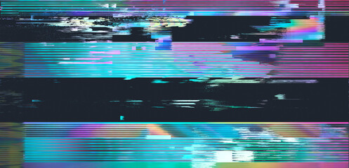 Wall Mural - dark background with glitchy lines and pixels. the concept of a tv screen playing a ruined vhs tape.