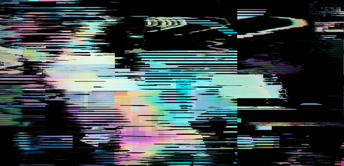 Wall Mural - dark background with glitchy lines and pixels. the concept of a tv screen playing a ruined vhs tape.