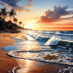 Wall Mural - sunset on the beach in summer