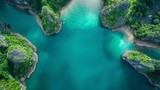 Fototapeta  - Aerial view of Halong Bay, limestone karsts, emerald waters , high resolution