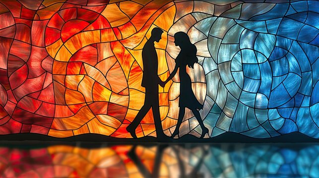 stained glass of a couple holding hands