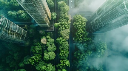 Poster - A cutting-edge power plant enveloped by trees, promoting eco power and green industry. This image represents sustainable energy solutions that prioritize low carbon footprint and environmental care.