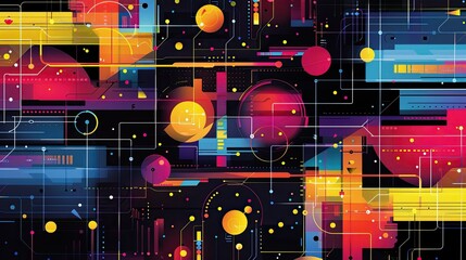 Wall Mural - Abstract tech diagram in vibrant colors.