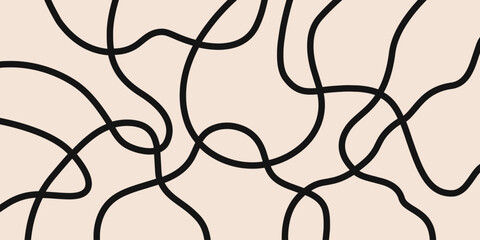 Fototapete - Abstract horizontal background with linear waves. Trendy vector illustration in style retro 60s, 70s. Black and beige colors	
