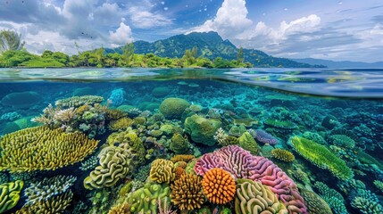 Wall Mural - coral reefs under sea water, amazing view seascape 