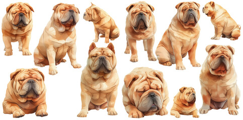 Wall Mural - chinese shar pei watercolor illustration clipart.