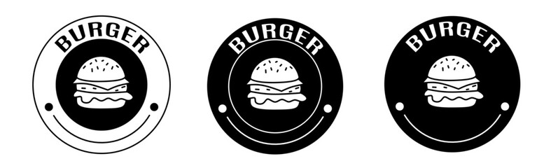 Wall Mural - Black and white illustration of burger icon in flat. Stock vector.