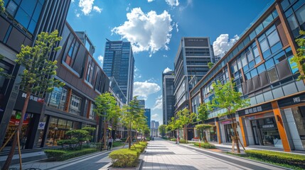 Commercial street under modern architecture