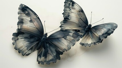 butterflies dry brush white background