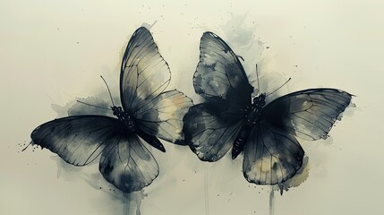 Wall Mural - butterflies dry brush white background