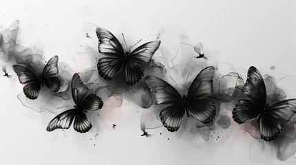Wall Mural - butterflies dry brush white background