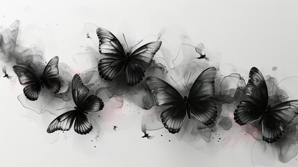 butterflies dry brush white background