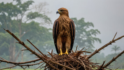 Wall Mural - ai image generate segmentation of birds of prey in rice fields