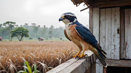 Wall Mural - ai image generate segmentation of birds of prey in rice fields