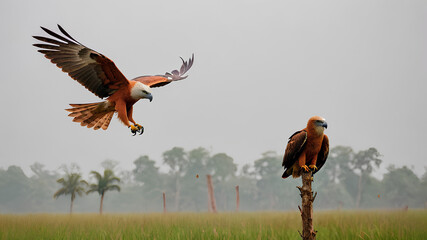Wall Mural - ai image generate segmentation of birds of prey in rice fields
