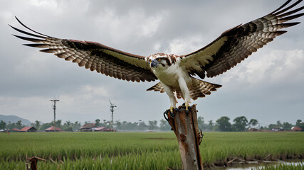 Wall Mural - ai image generate segmentation of birds of prey in rice fields